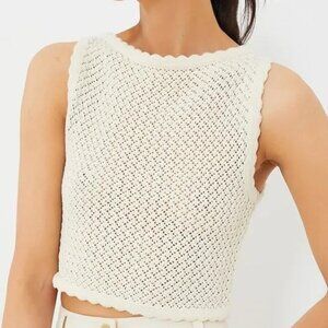 Solid & Striped Celeste Sleeveless Crochet Crop Tank in Ecru Womens Size Large